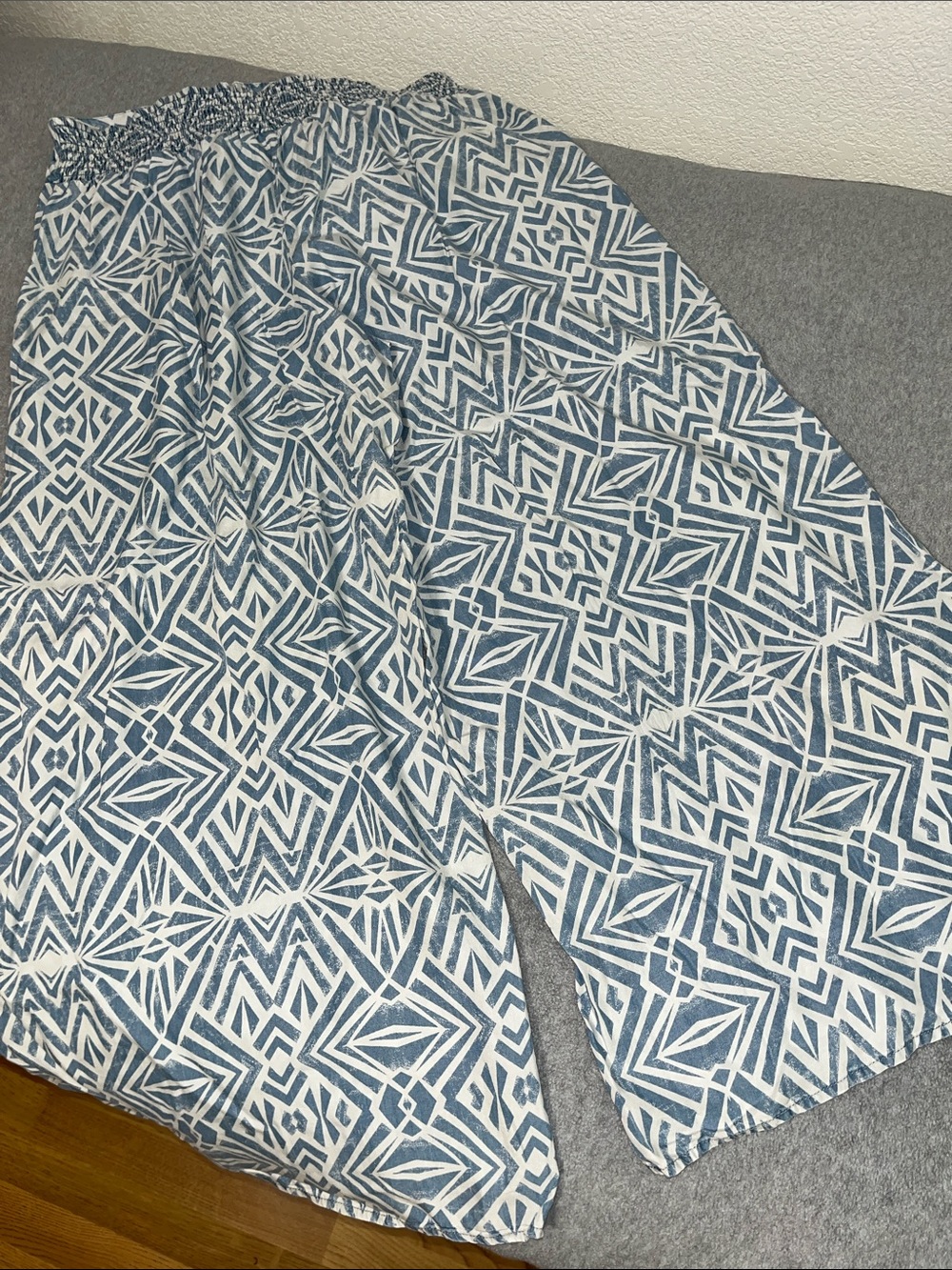 Coastal Wide Leg Geometric Pants Palazzo XXL Resort Beach Vacation Lagenlook - Picture 9 of 10